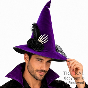 SOMBRERO BRUJA VIOLETA CON MANO